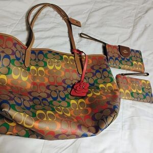 Coach Red and Orange Signature Tote Bag